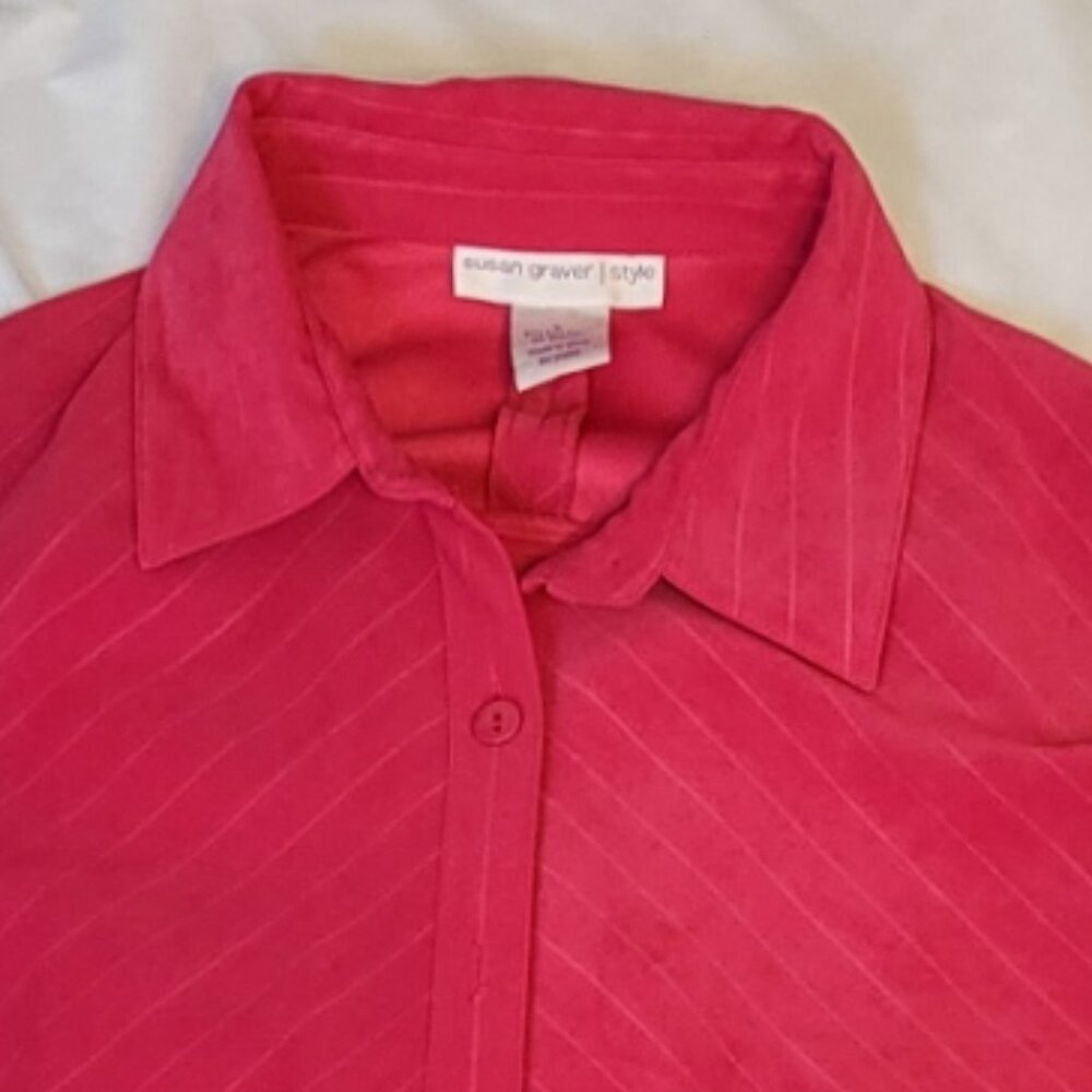 Susan Graver Dress Shirt Long Sleeve Button Up Top Sz L Preppy